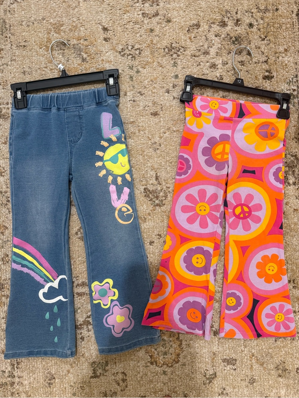 Flapdoodles Pink Orange Floral Retro Flare & Blue Rainbow Graphic Jeans size 4